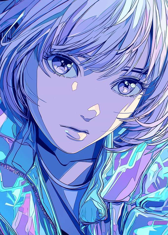 Blue Violet Cyberpunk Anime Girl