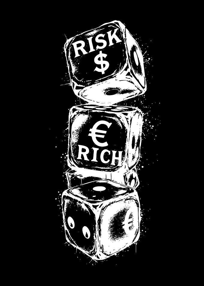 Dice with Financial Symbols and Text