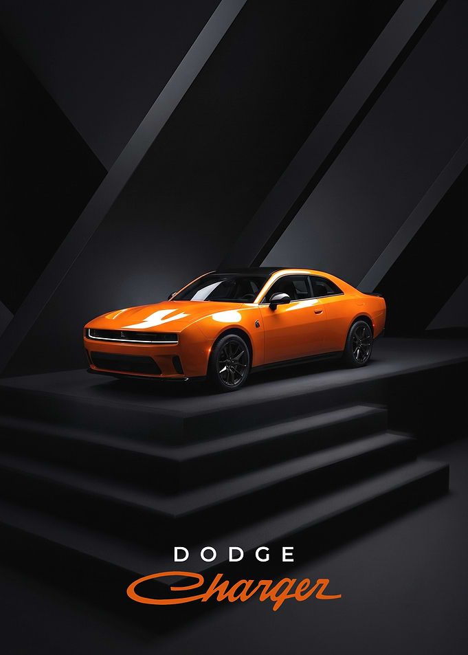 Orange Dodge Charger on Display