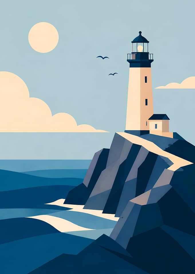 Lighthouse on a Rocky Coastline