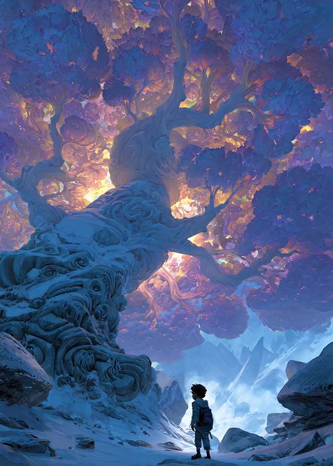 Boy Gazes at Giant Mystical Tree