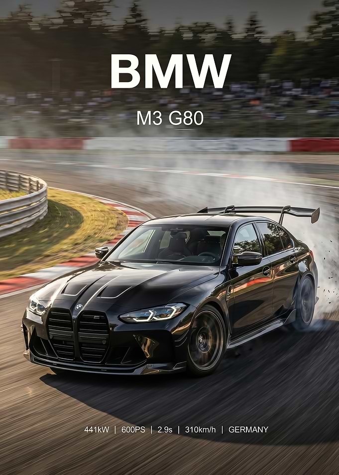 racing bmw g80 Drifting on Track car poster