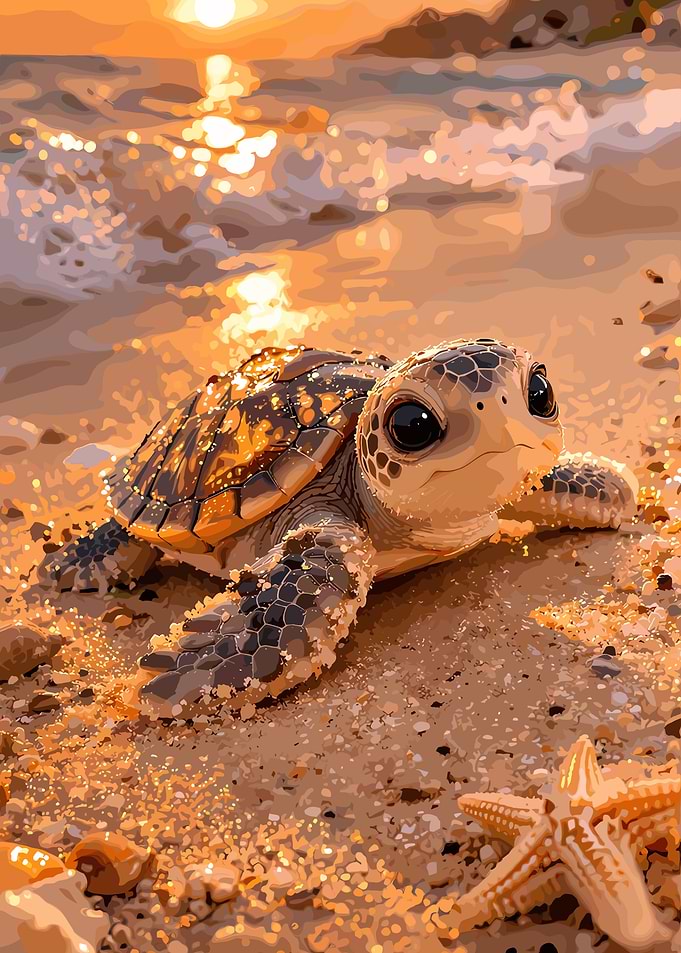 Cute baby sea turtle on beach