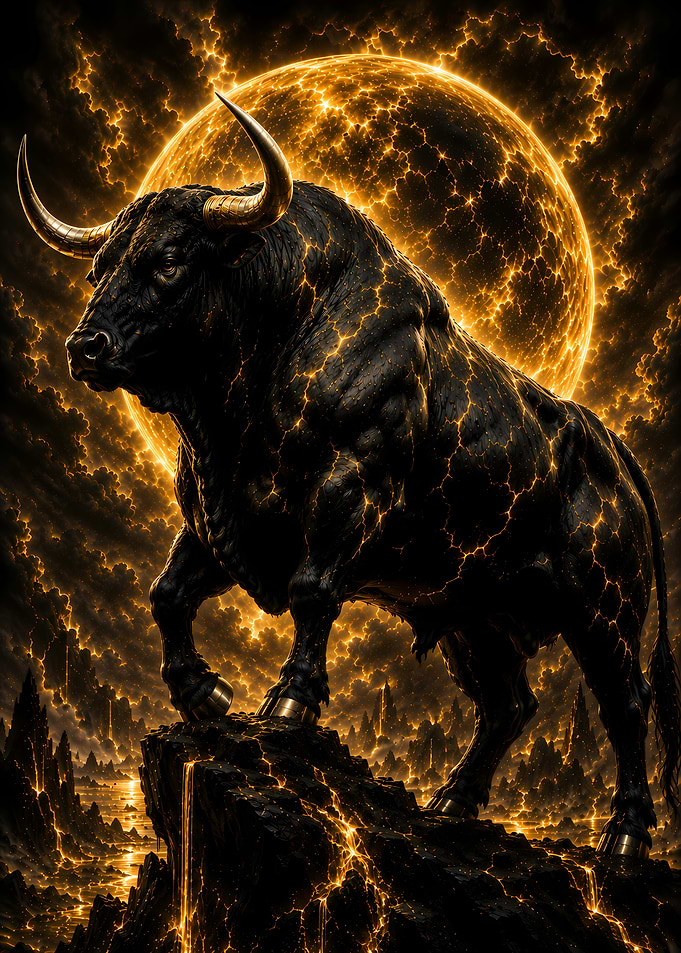 Fiery Bull on Rocky Outcrop