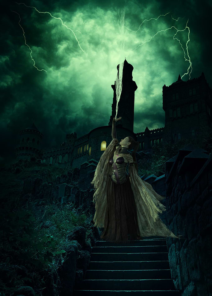 Sorceress casting lightning spell