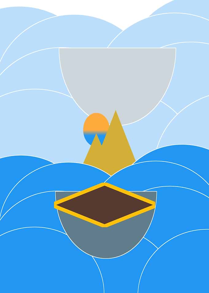 Abstract Geometric Landscape with Sun and Water