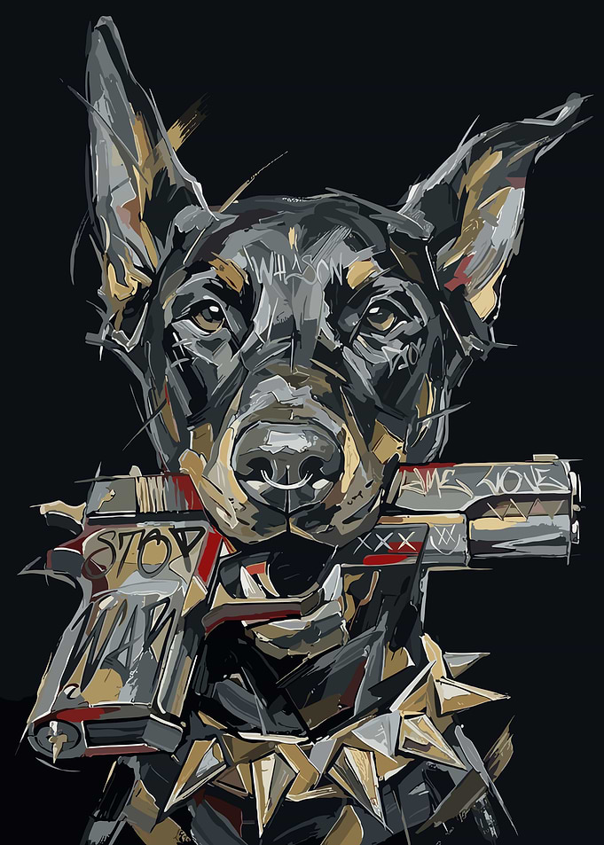 Doberman with Gun