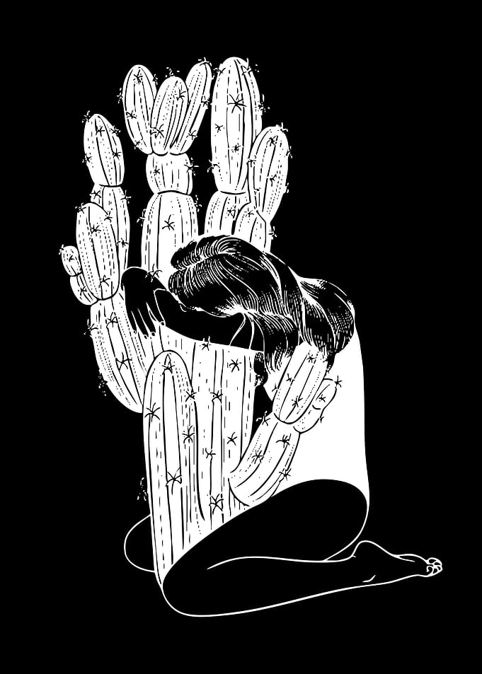 Woman hugging a cactus