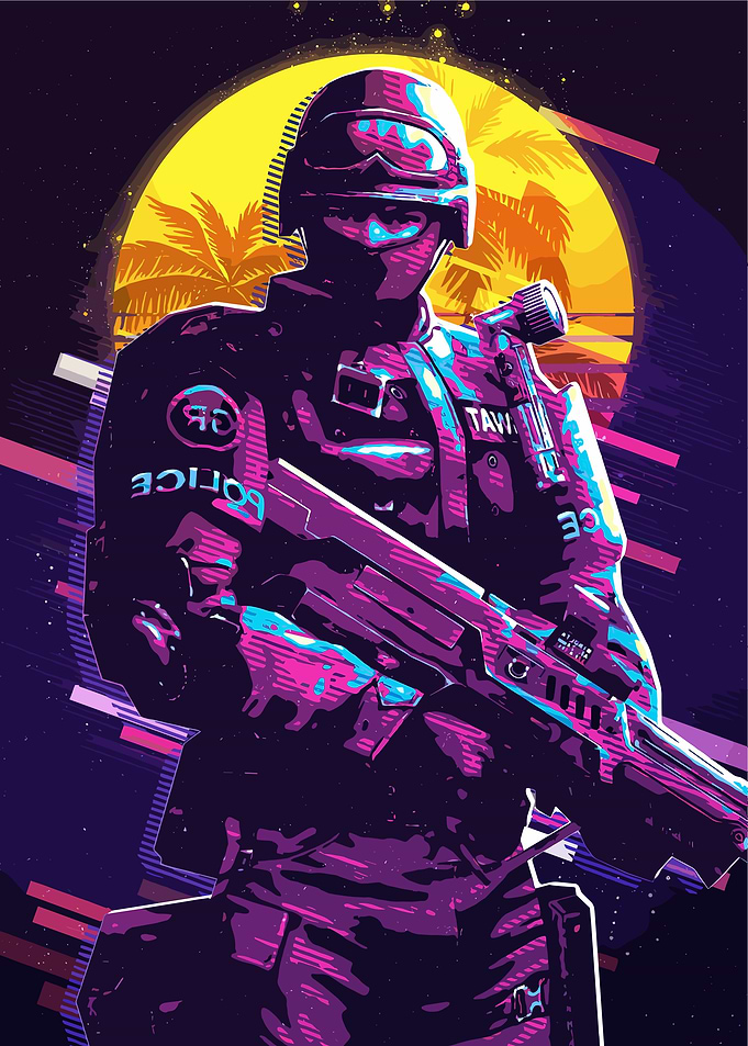 Retro Police Officer with Gun