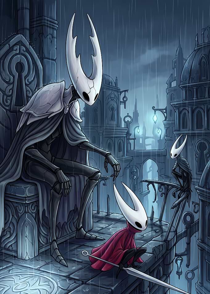 Hollow Knight Characters in Rainy City