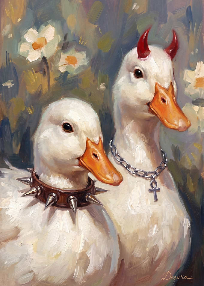 Devil Duck Couple with Flowers