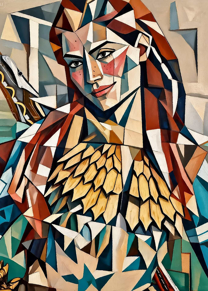 Cubist Portrait of a Woman with Serpent