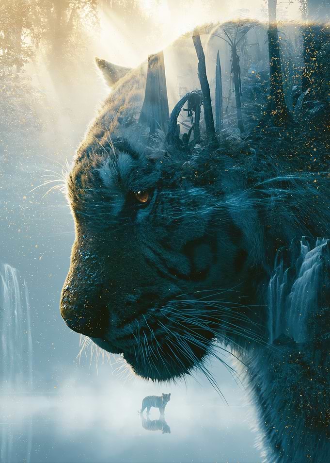 Tiger and Forest Double Exposure