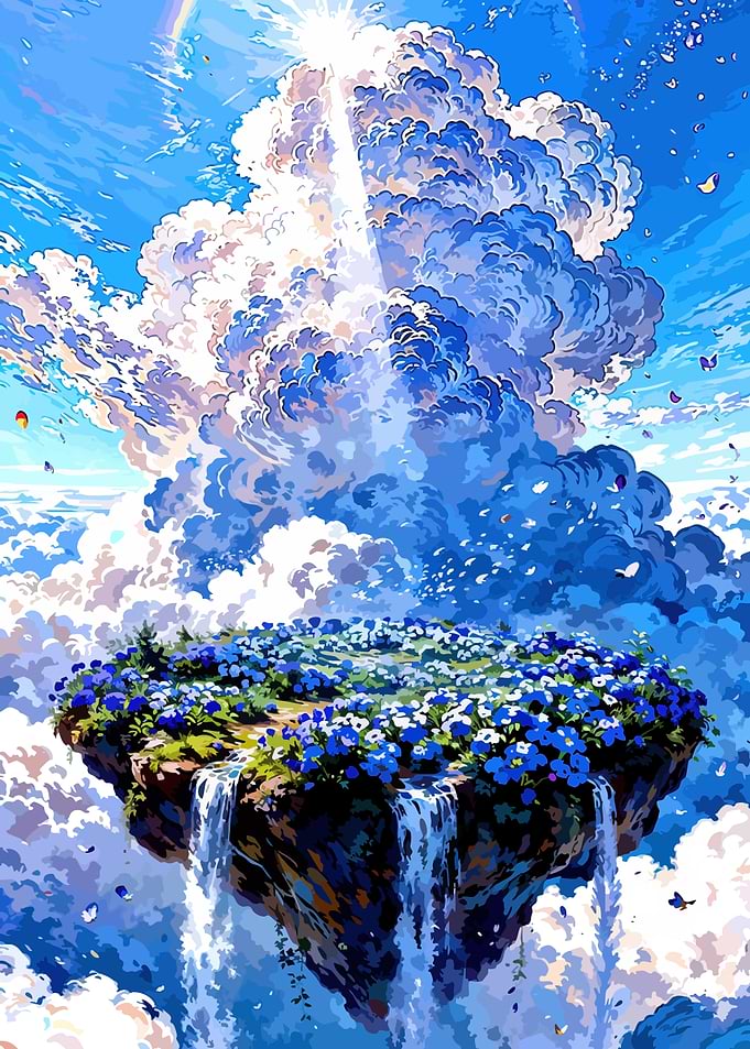 Floating Island with Waterfalls and Flowers