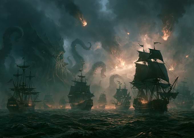 Kraken Attacks a Fleet of Ships