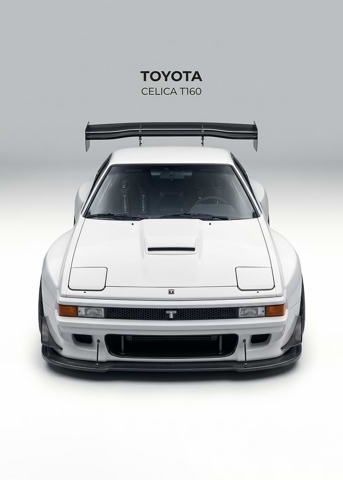sleek White Toyota Celica T160 Widebody car poster
