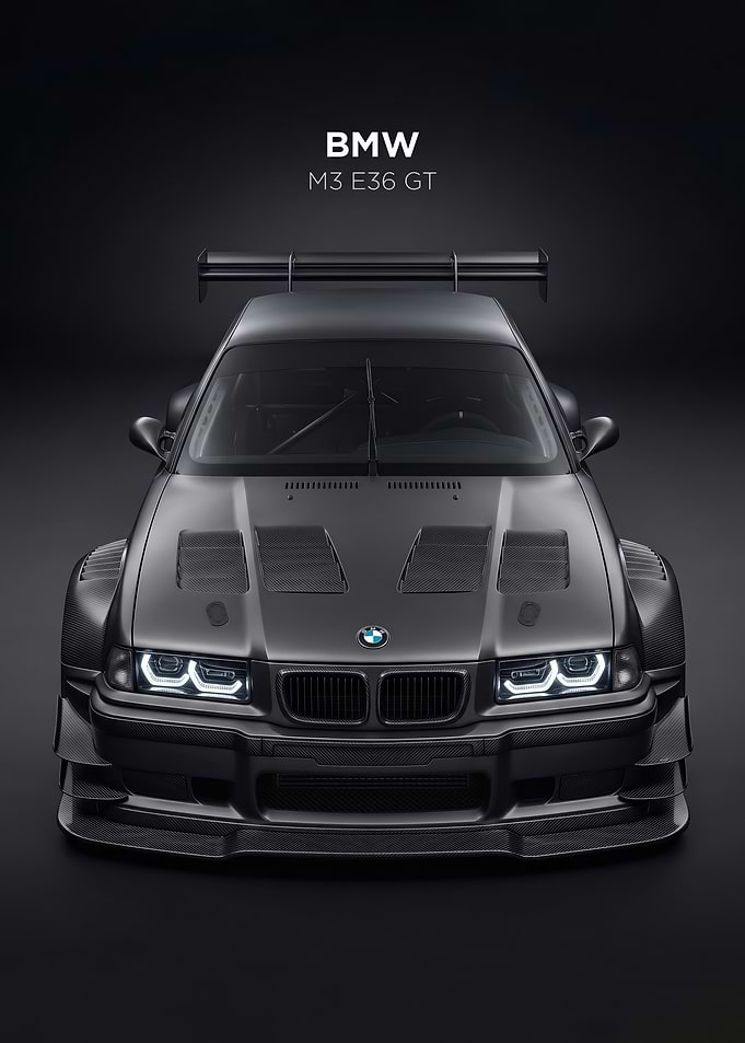 sleek bmw e36 gt Race Car poster
