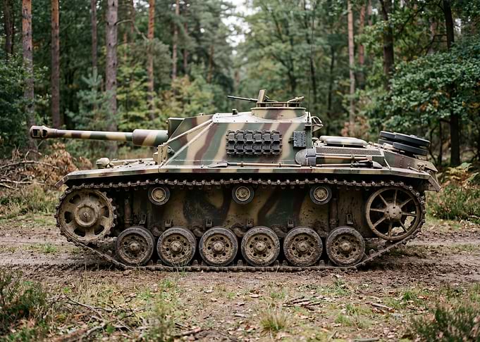 Camouflaged Tank in Forest