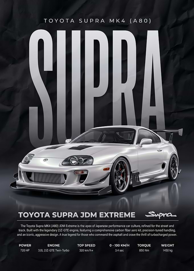 sleek white Toyota Supra MK4 JDM Extreme