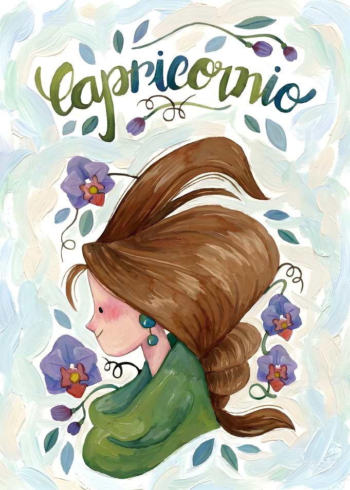 Capricorn Zodiac Girl with Flowers