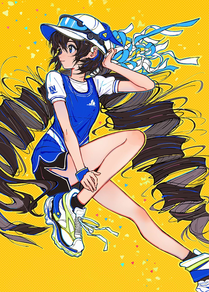 Anime Girl in Sportswear with Flowing Hair