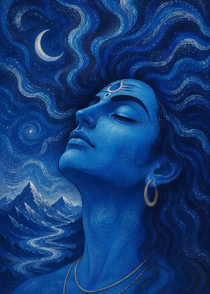 Blue Deity in Cosmic Landscape Lord Vishnu
