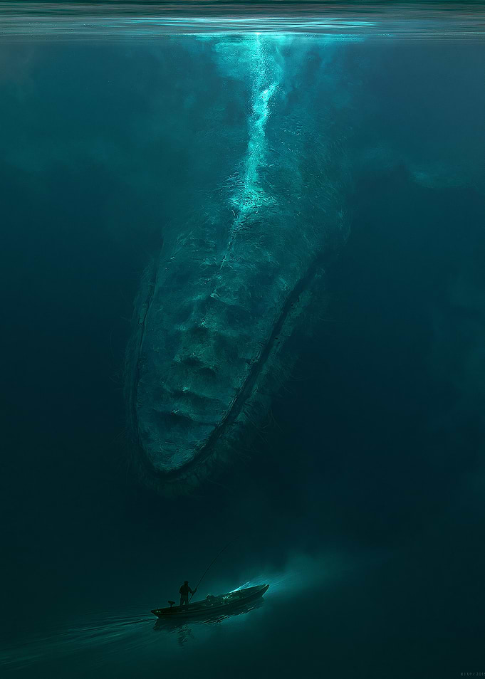 Giant Sea Creature and Fisherman