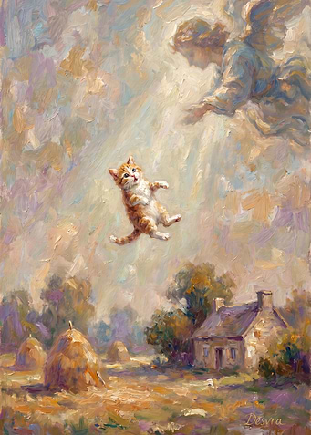 Angel Rescuing a Falling Kitten