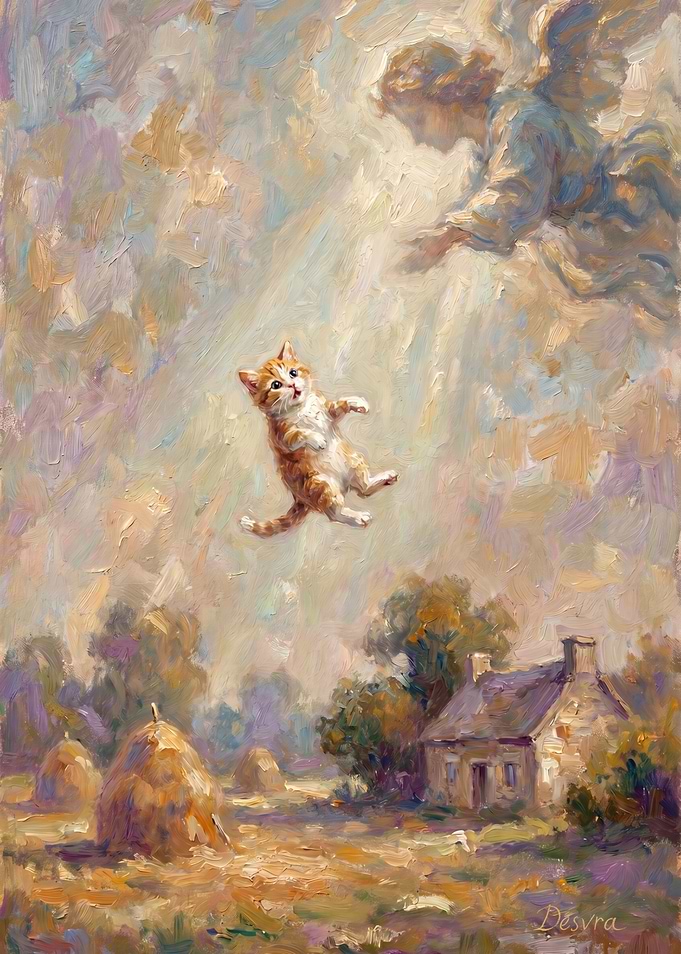 Angel Rescuing a Falling Kitten