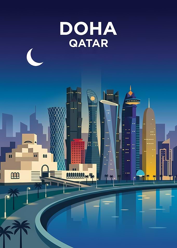 Doha Qatar Skyline at Night