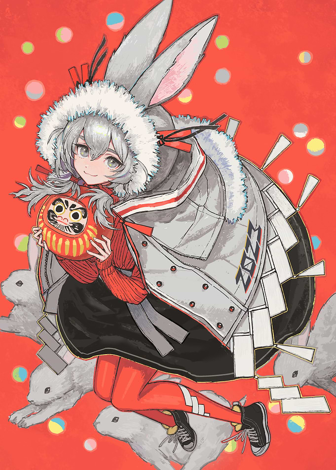 Anime Rabbit Girl with Daruma Doll