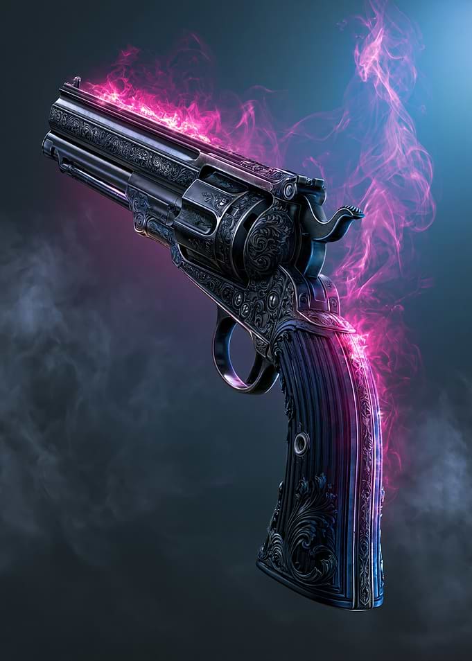Ornate Revolver with Pink Smoke
