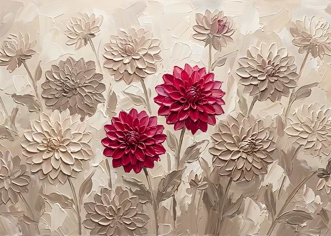 Textured Crimson Dahlias