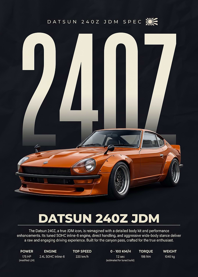 sleek Datsun 240Z JDM Spec car Poster