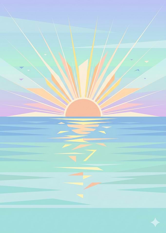 Sunrise Over Geometric Ocean