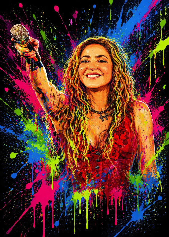 Shakira Performing with Paint Splatter