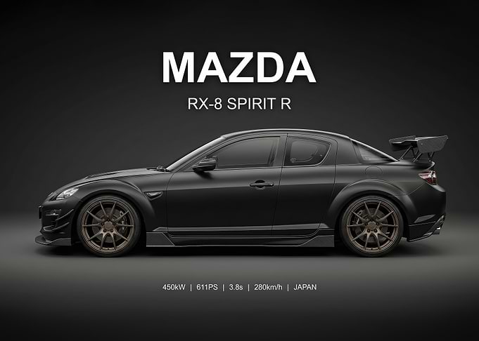 sleek Mazda RX-8 Spirit R black car poster