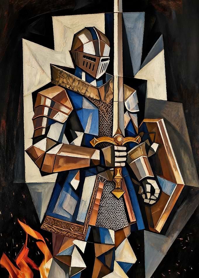 Cubist Knight with Sword and Shield