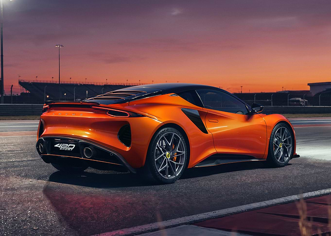 Orange Lotus Emira 420 Sport on Track