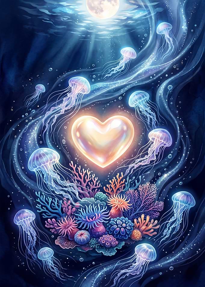 Enchanting Jellyfish Heart Underwater Scene