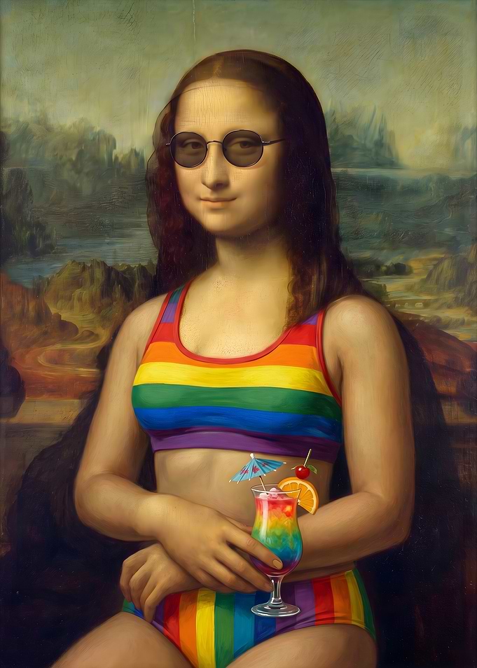 Mona Lisa Swimsuit Pride Flag colors