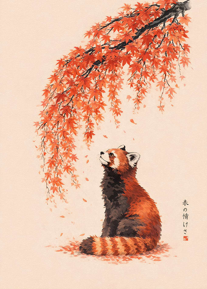 Red Panda Under Autumn Maple Tree
