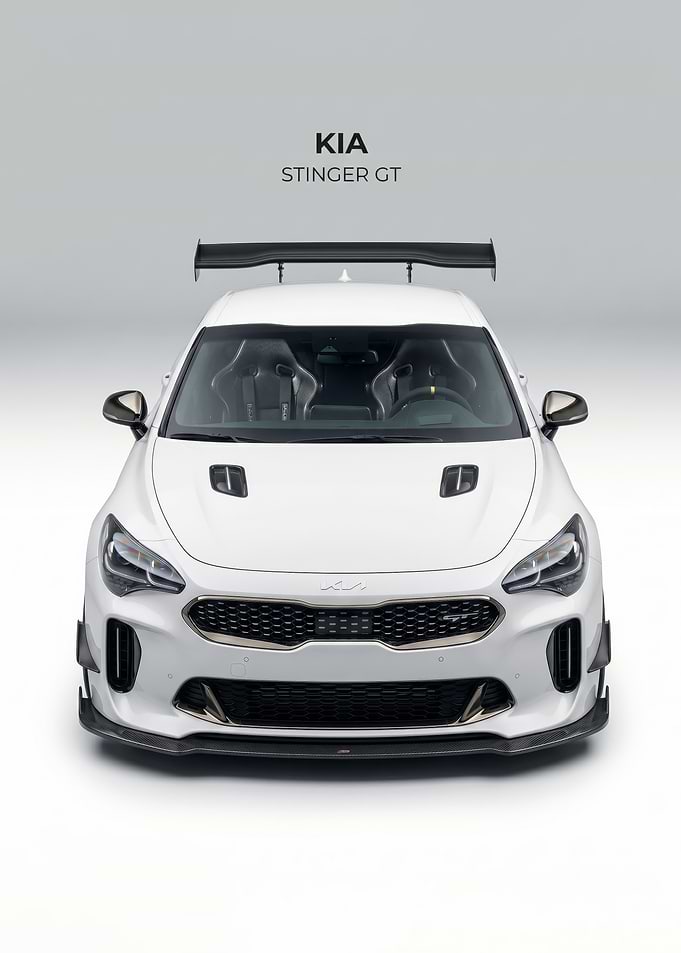 sleek White Kia Stinger GT Race Car poster