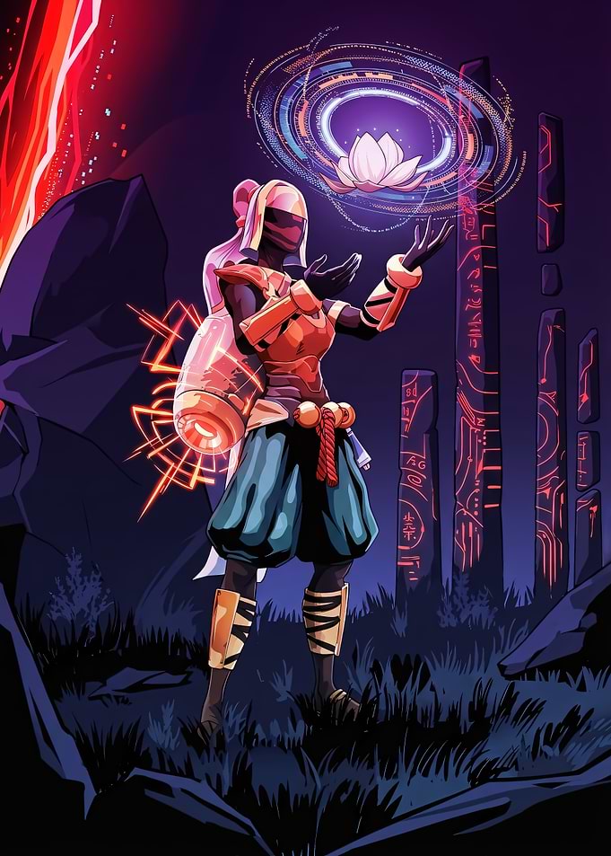 Mystic Warrior with Lotus and Runes