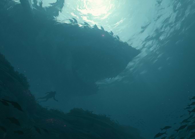 Diver exploring underwater cave