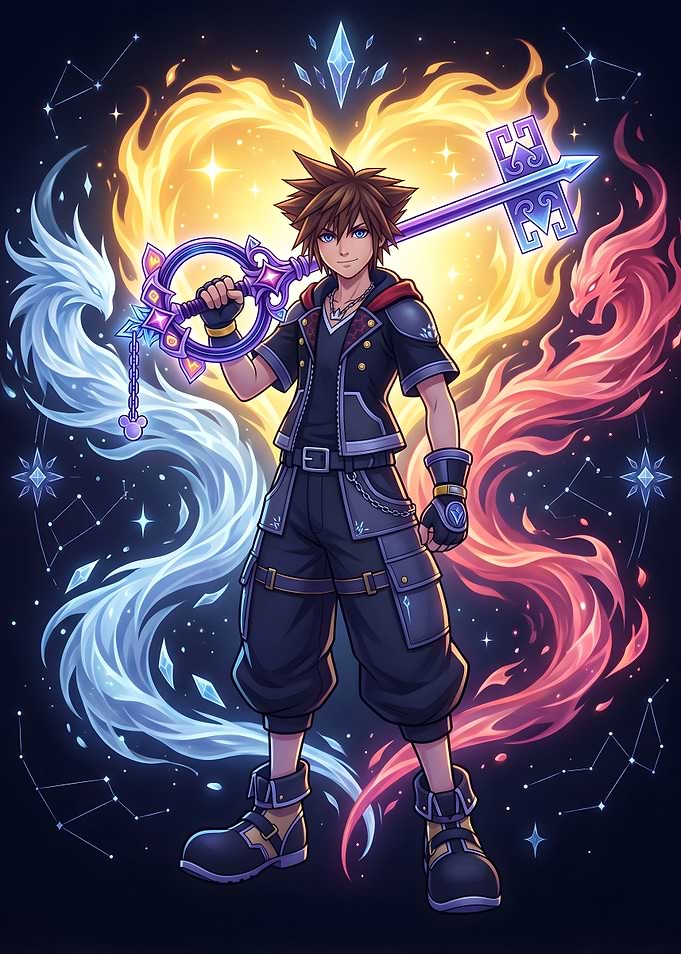Sora with Keyblade in Cosmic Heart