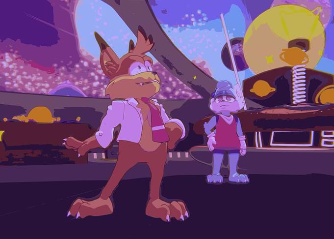 Bubsy4D characters in a futuristic setting