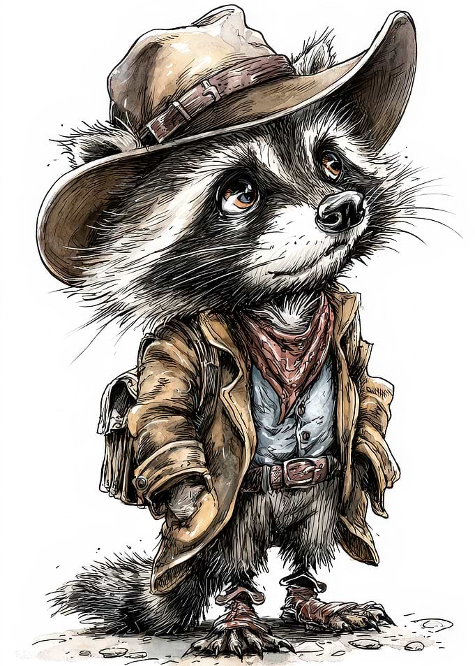 Cowboy Raccoon Illustration