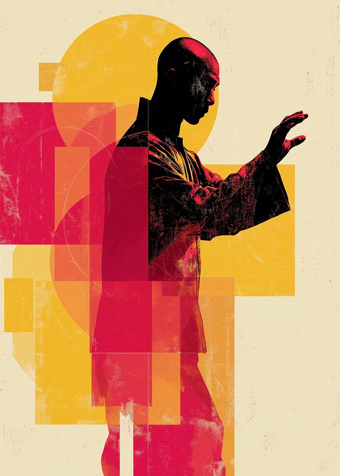 Martial Artist in Geometric Abstract Design