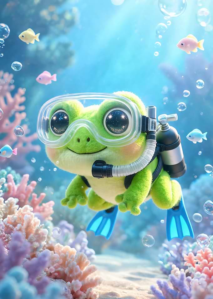 Cute Frog Scuba Diver